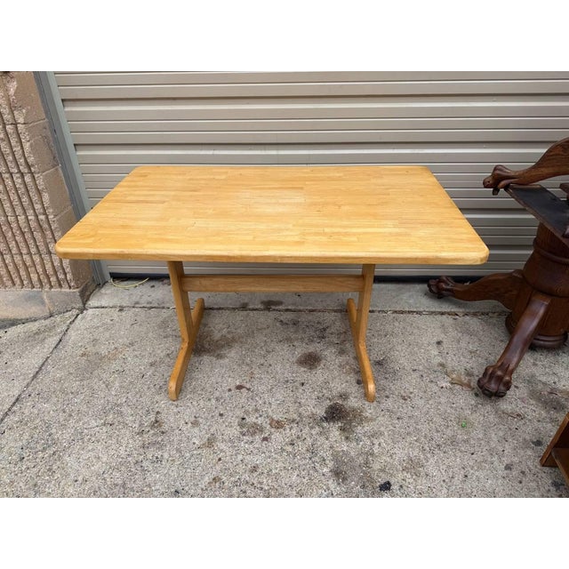 Wood Vintage Farmhouse Style Trestle Base Butcher Block Kitchen Table. For Sale - Image 7 of 11