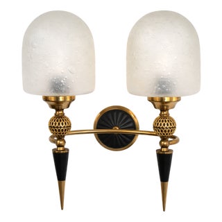 Mid-Century Brass and Glass Wall Lamp, 1950s For Sale