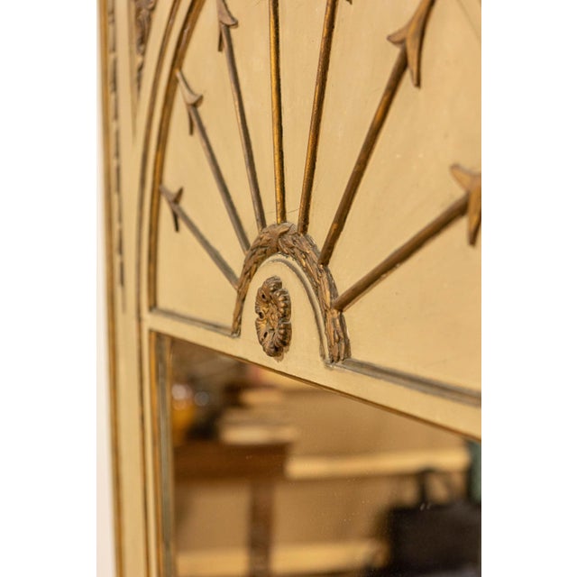 Mid 20th Century French Empire Style Beige Painted Trumeau Mirror with Carved Gilt Décor For Sale - Image 11 of 13