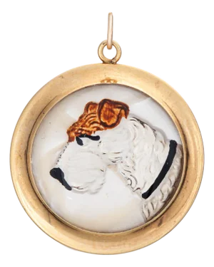 Antique Essex Crystal Fox Terrier Pendant 14k Yellow Gold Charm Dog Jewelry