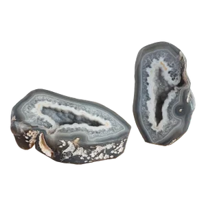 Vintage Geode and Crystal Bookends With Polished Backs, a Pair