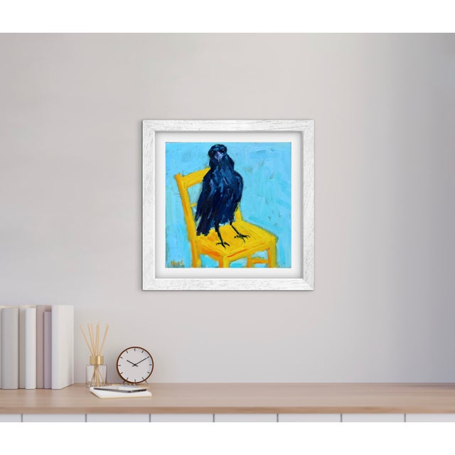 Crow Raven on Yellow Chair, Oil Painting by L Haas For Sale - Image 4 of 6