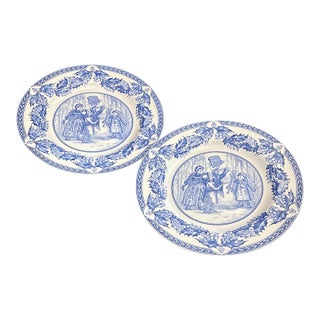 1970s Spode Victorian Children Christmas Plate “Snowman” - Set of 2 For Sale
