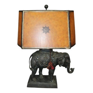 Maitland Smith Cast Bronze Elephant Lamp With Leather Shade For Sale