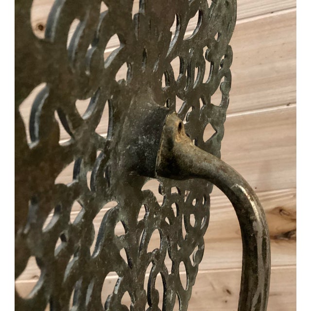 Brass Late 19th Century Arts and Crafts Filagree Brass Rosette Andirons For Sale - Image 8 of 9