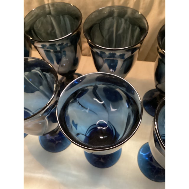 1950s Vintage Cobalt Blue Footed Water Goblets- Set of 8 For Sale In Dallas - Image 6 of 6