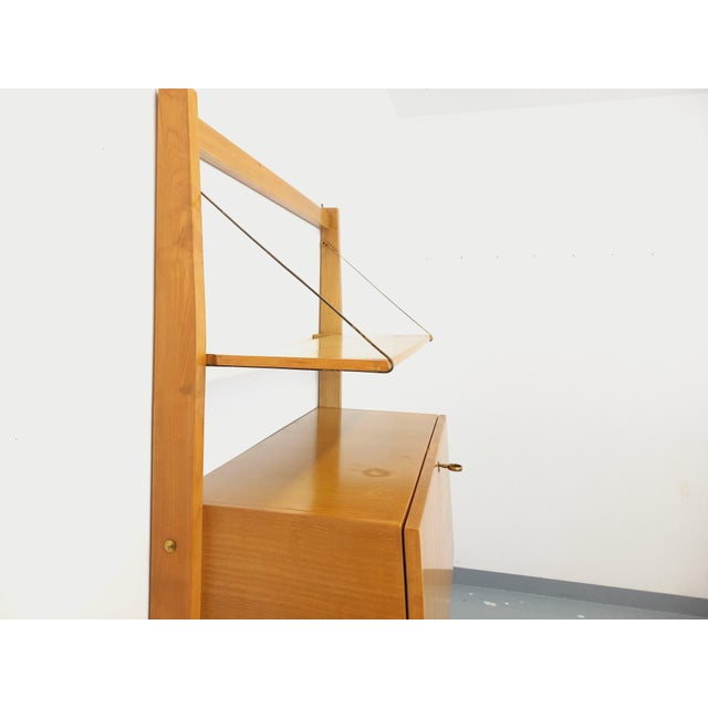 Wall-Mounted Bookcase with Light Wood and Brass, 1960s For Sale - Image 4 of 18