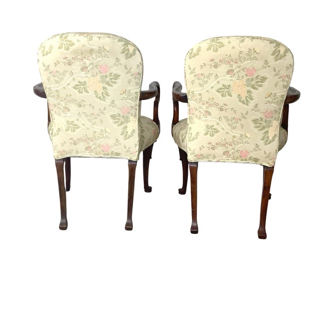 English Pair of Georgian Revival Armchairs, Vintage Floral Upholstery For Sale - Image 3 of 18