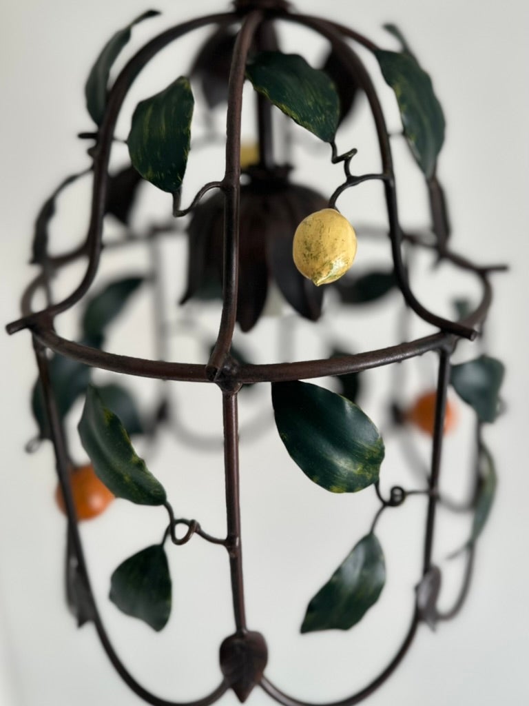 French Citrus Fruit Tole Cage Chandelier by J.P. Ryckaert, 1990s