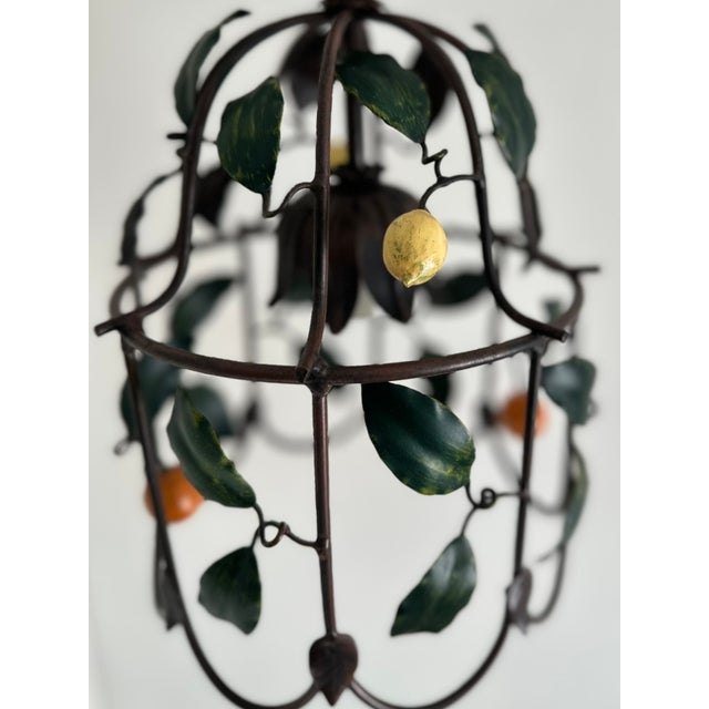 French painted-tole citrus chandelier by j.p. Ryckaert, produced circa 1980–1995. This uncommon single-light cage...