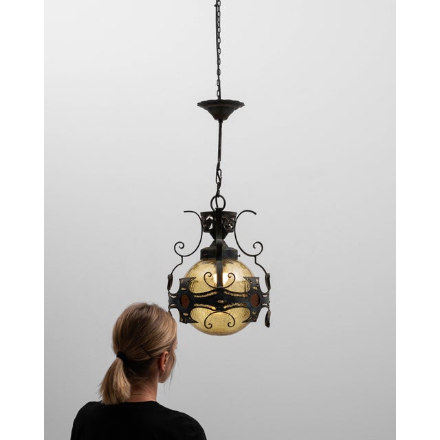 20th Century Brutalist Dutch Hammered Iron Pendant Lamp For Sale - Image 18 of 18