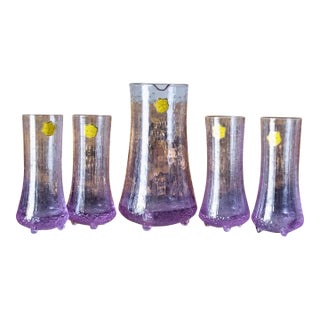 1960s Italian g.p. Neodymium Alexandrite Glass Pitcher & Tumbler Set – Lead Cristal - Set of 5 For Sale
