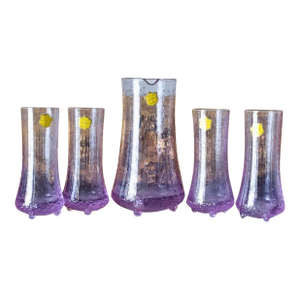 1960s Italian g.p. Neodymium Alexandrite Glass Pitcher & Tumbler Set – Lead Cristal - Set of 5