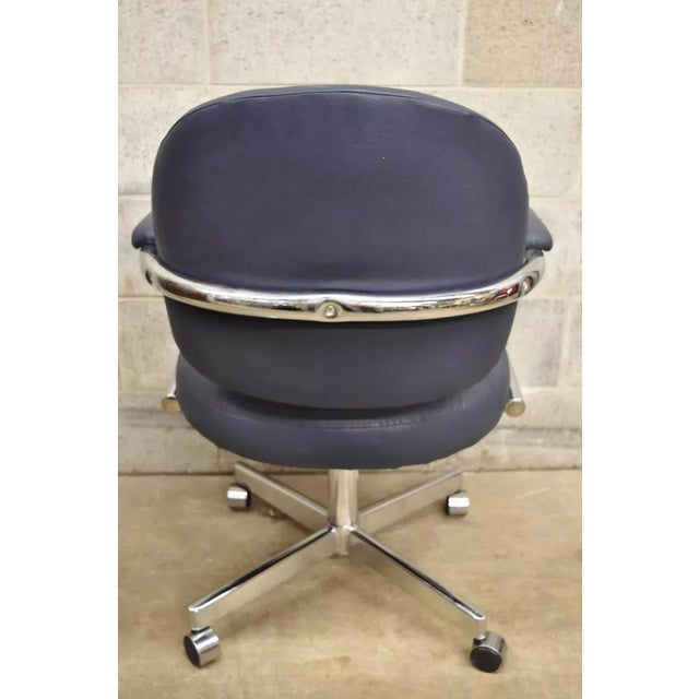 Chromcraft Vintage Chromcraft Mid Century Modern Blue Vinyl Rolling Office Desk Chair (A) For Sale - Image 4 of 10