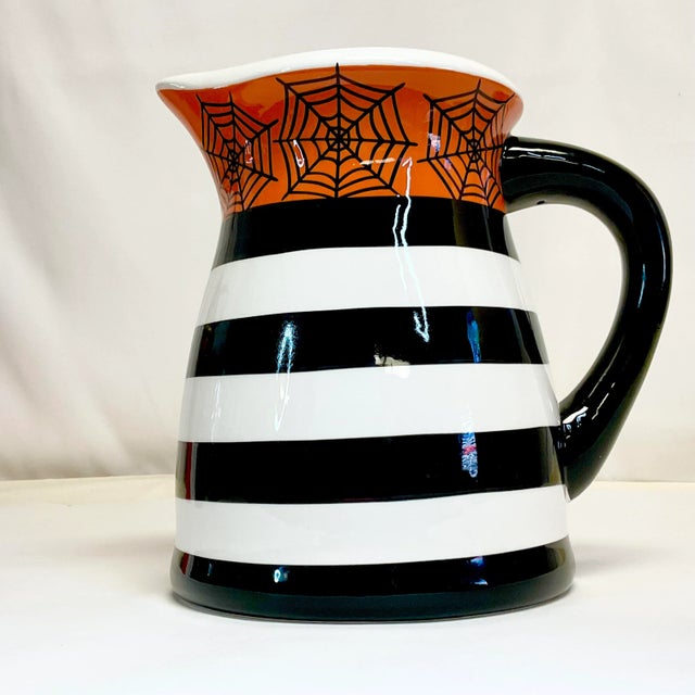 Vintage Americana Boho Chic Halloween Spider Web Pitcher For Sale - Image 6 of 8