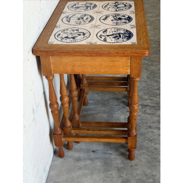 Ak Odense Oak Nesting Tables Set of 3 With Ceramic Tile Tops Danish Mid-Century Modern 1965 For Sale - Image 4 of 11