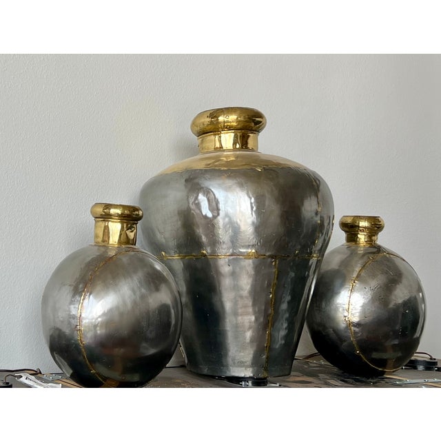 Art Deco 1990s Metal Vases- Set of 3 For Sale - Image 3 of 3