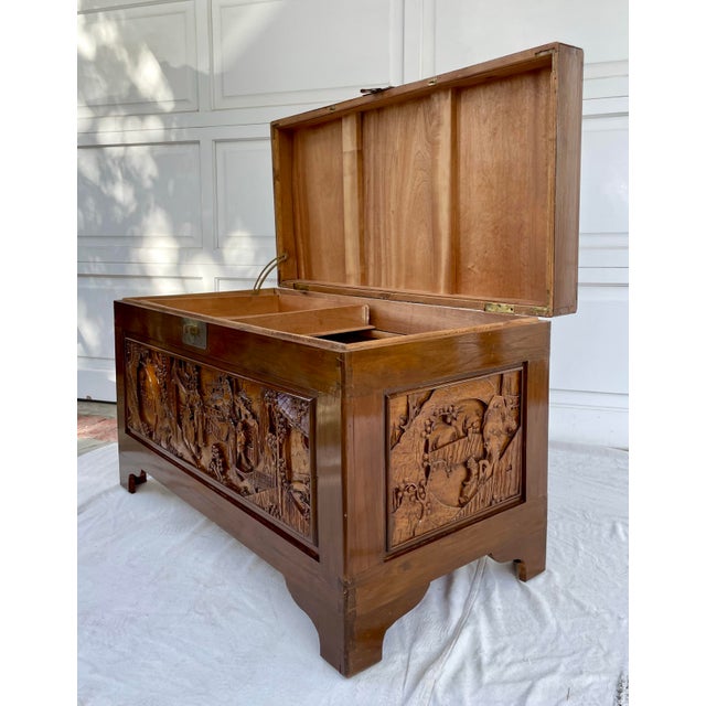 Brown Vintage Chinese Intricately Carved Wood Camphor Chest For Sale - Image 8 of 13