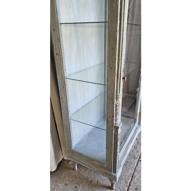 1930s 1930s Vitrine Cabinet, French Bluish Display Cabinet/ Case, Cracked / Peeling Finish For Sale - Image 5 of 18