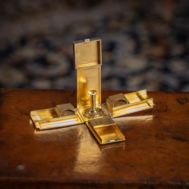 Antique early 20th century edwardian solid silver desk compendium, rectangular form, the four sides opening outwards to...