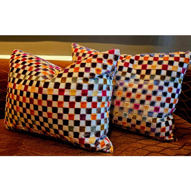 Contemporary Retangular Lee Jofa Checkerboard Cut Velvet Throw Pillow For Sale - Image 3 of 3