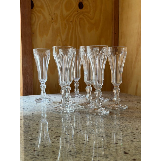 Vintage Crystal Champagne Flutes, France, 1920s, Set of 8 For Sale - Image 14 of 18