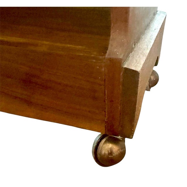 Vintage Mid Century / Arts & Crafts Wooden Book Shelf / Case / Trough / Magazine Rack / Library Stand / Holder With Rolling Brass Ball Feet For Sale - Image 12 of 12