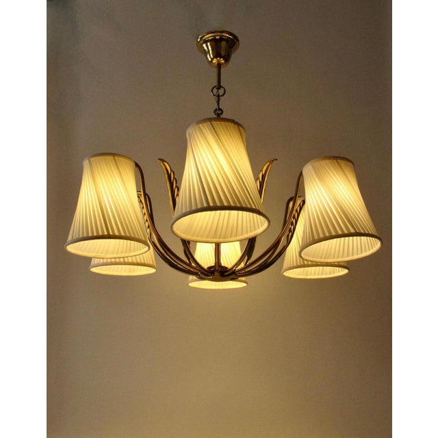 Vintage Pendant Light in Brass with Silk Shades by Josef Frank, 1955 For Sale - Image 10 of 17