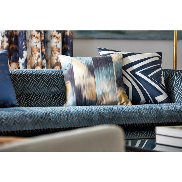 Digitally printed onto a cotton satin ground this shattered horizontal stripe is reminiscent of long exposure photography...