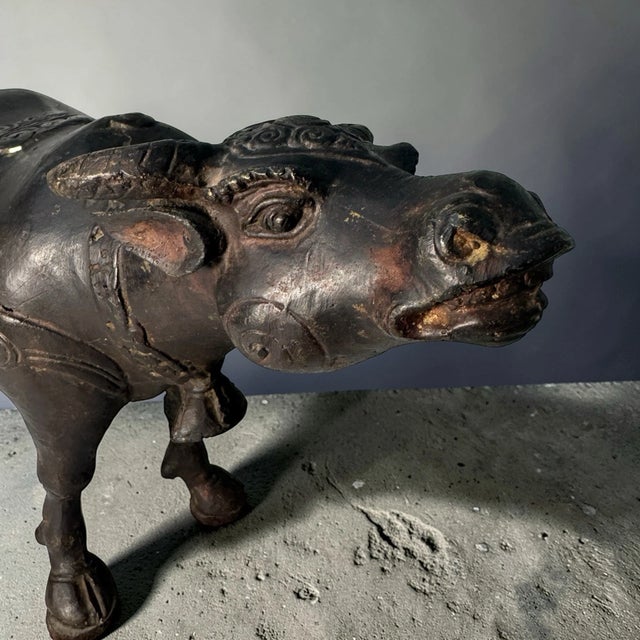 Metal Antique Asian Cast Metal Water Buffalo Ox Sculpture Engraved Figurine 8.5" For Sale - Image 7 of 18