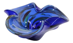 Vintage Murano Venetian Handblown Cobalt Blue Art Glass Ashtray