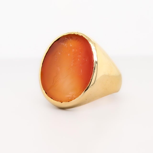 19th Century Antique Neoclassical 14k Gold and Carnelian Intaglio of a Man Signet Ring For Sale - Image 5 of 13