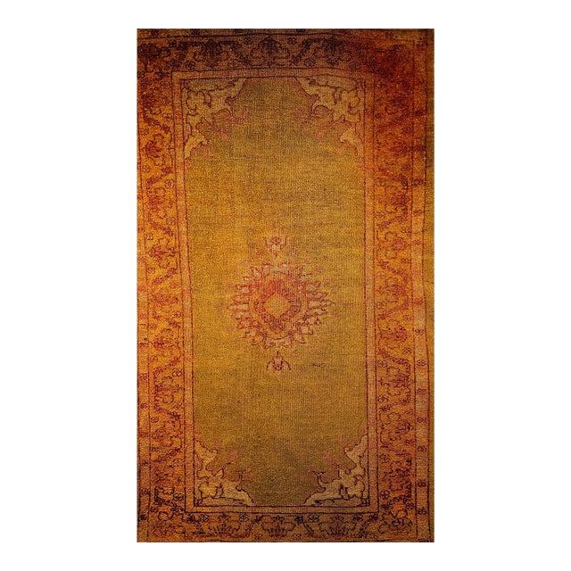 Antique Turkish Oushak Area Rug, Hand-Knotted Wool, Chartreuse, 1900s, 4' x 6' For Sale