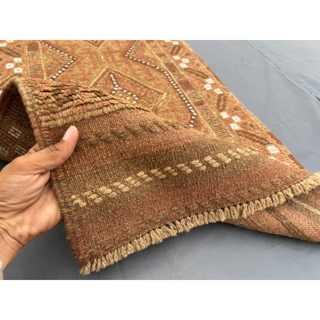 Vintage Afghan Handmade Mishwani Runner Rug, Brown & Beige Geometric Tribal Wool Pile Rug For Sale - Image 6 of 8