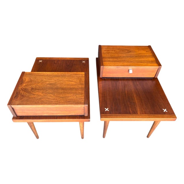 Mid-Century American of Martinsville Walnut Nightstands With Floating Drawer- A Pair For Sale - Image 16 of 17