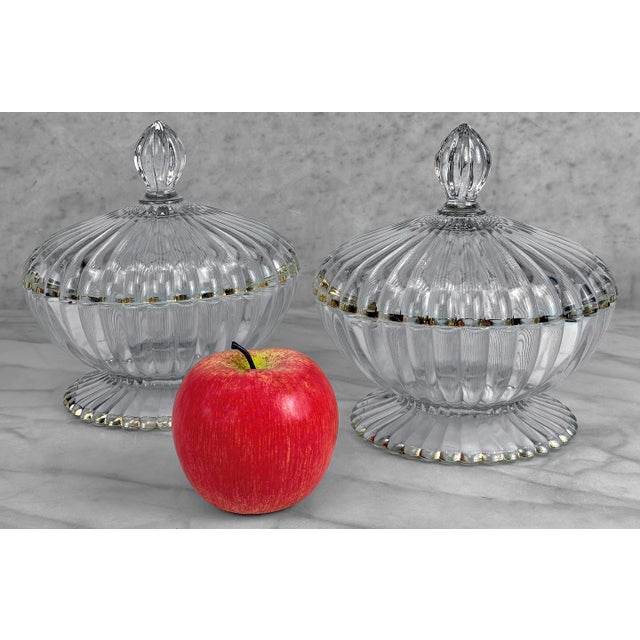 - Original 1960's Pair of Scalloped Glass Candy Dishes - Designed by Jeannette Glass Company - Matching Pair - Heavily...