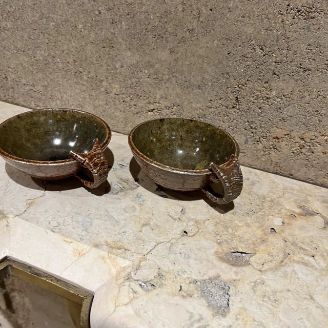 1980 Set of Two Sculptural Coffee Cups Abstract Art Pottery Signed For Sale In San Diego - Image 6 of 6