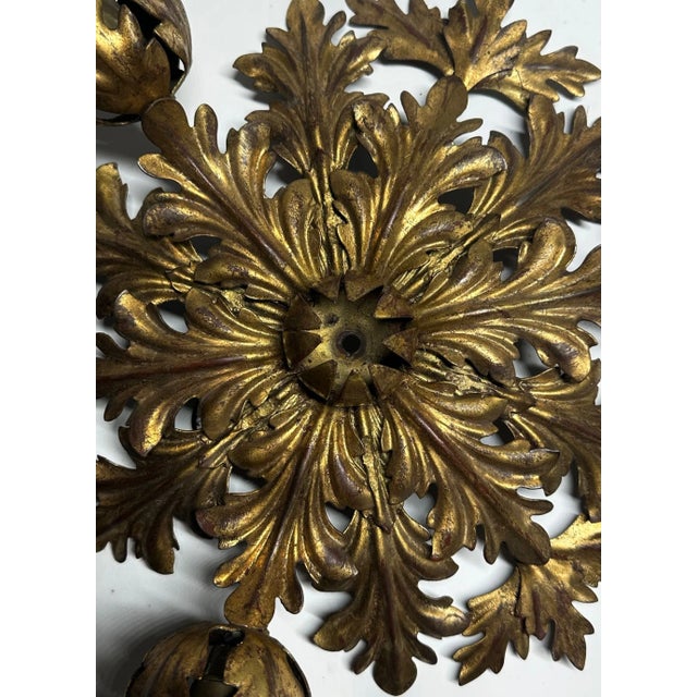 Italian Floral Ceiling Light in Gilt Toleware from Banci Firenze, 1960s For Sale - Image 5 of 9