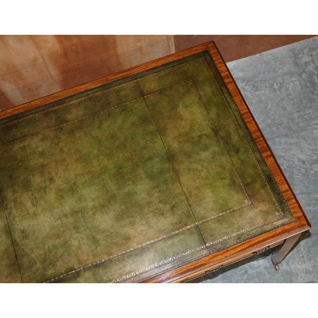 Double Sided Victorian Green Leather & Hardwood Dining Table, 1880s For Sale - Image 5 of 18