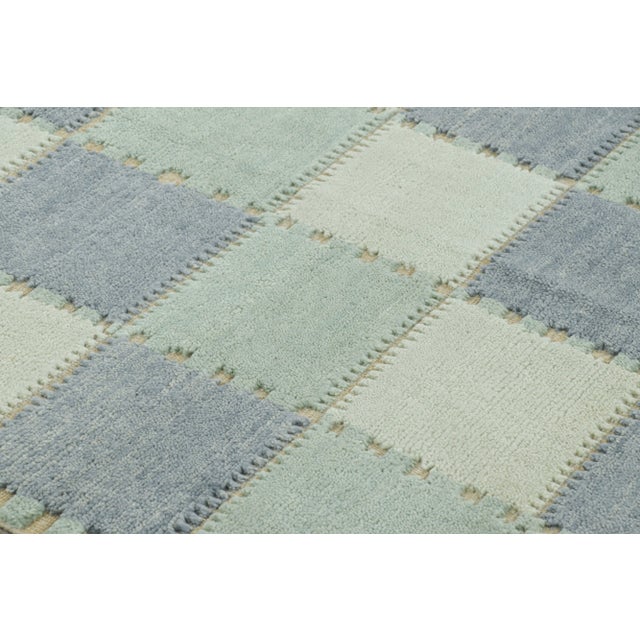 Mid-Century Modern Rug & Kilim’s Scandinavian Style Rug With Geometric Patterns in Blue Tones For Sale - Image 3 of 8