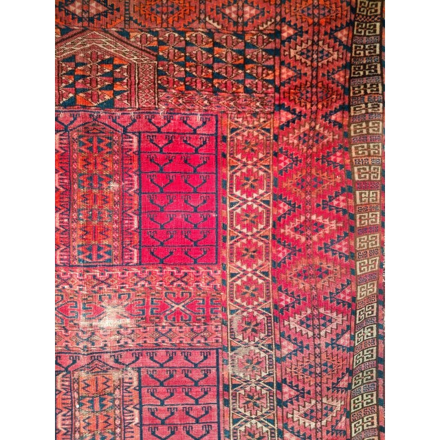 Near Square Size Vintage Turkmen Tekke Ensi in Prayer Pattern in Red, Navy, Ivory, Blue For Sale - Image 13 of 16