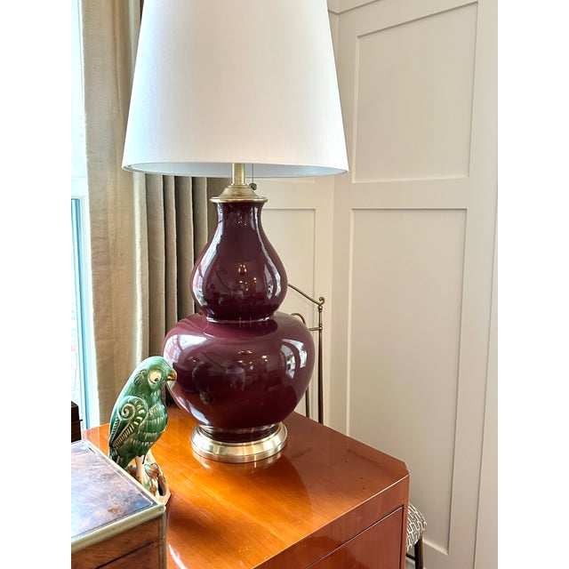 Single Ralph Lauren Extra Large Oxblood Red Ceramic Lamp With Brass Fittings. For Sale - Image 16 of 17