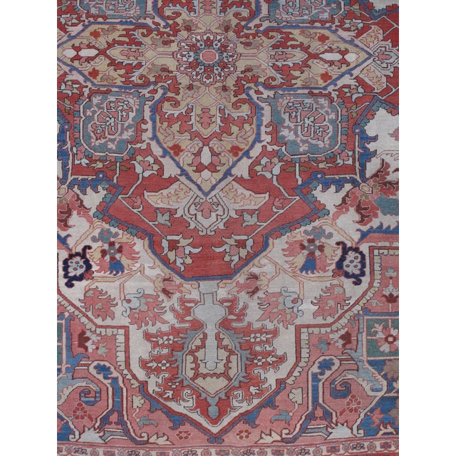Persian Antique Persian Heriz Carpet Handmade Wool Oriental Rug, Light, Pink, Light Blue For Sale - Image 3 of 18