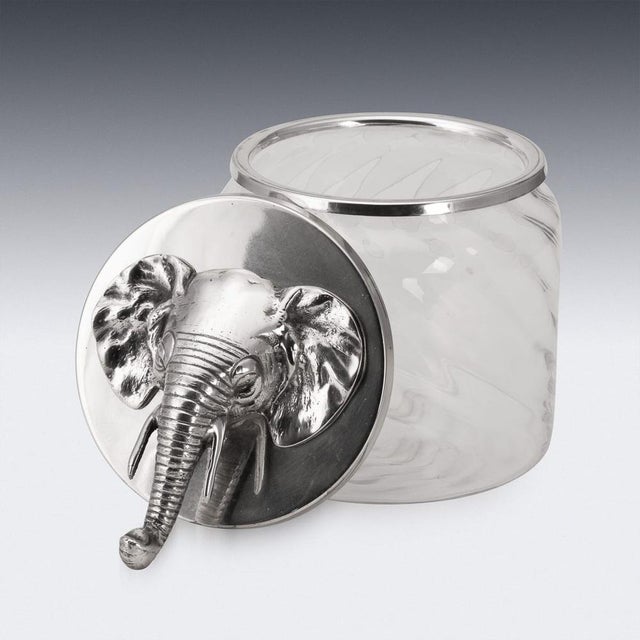 Silver Vintage Italian Silver-Plated Elephant Mounted Glass Jar, 1960s For Sale - Image 8 of 12