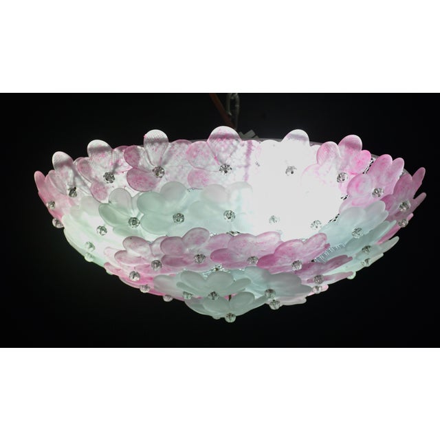 Pink 1970s Elegant Murano Ceiling Light Pink Flower by Seguso for Venini, Italy For Sale - Image 8 of 12