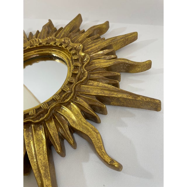 1960s French Style 17.25" Gilded Sunburst Wall Mirror For Sale - Image 4 of 18