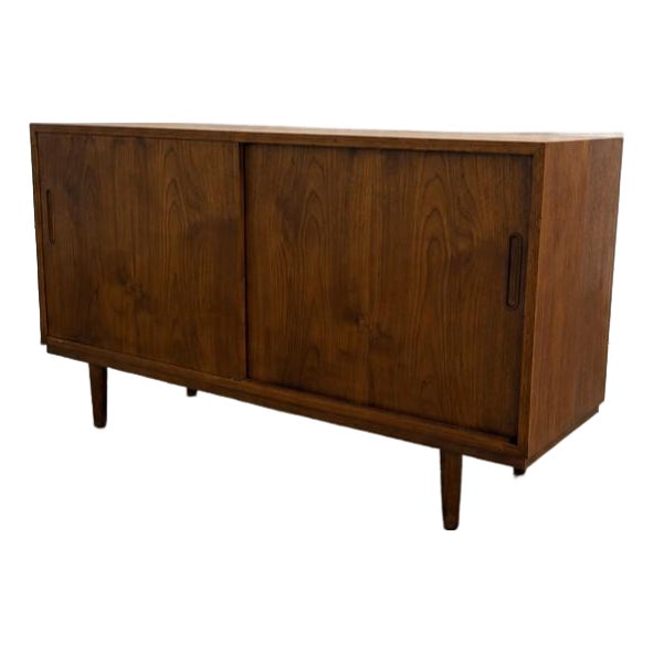 Vintage Danish Modern Teak Sideboard With Sliding Doors, Carlo Jensen for Poul Hundevad 1960s For Sale