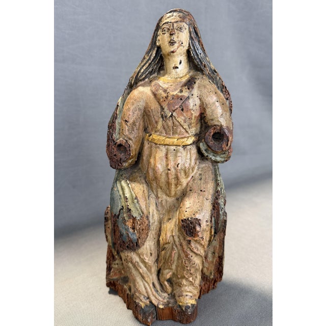 Portuguese School Artist, Seated Virgin, 18th Century, Carved and Polychromed Wood For Sale - Image 3 of 10