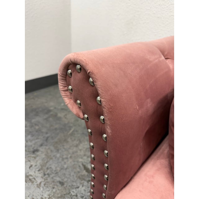 Blush Hollywood Regency Blush Velvet Chaise Lounge For Sale - Image 8 of 12