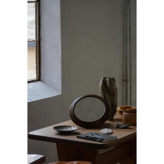 Vintage Round Wooden Decorative Wall Mirror, 1950s For Sale - Image 3 of 18